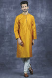 Mustard & White Mens Wedding Kurta Pajama Indian Designer Suit - Asian Party Wear