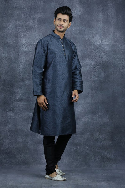 Grey & Black Ethnic Menswear Indian Kurta Pajama - Asian Party Wear