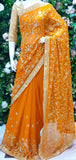 SAFFRON INDIAN ETHNIC WEDDING ZARI EMBROIDERED SAREE - Asian Party Wear