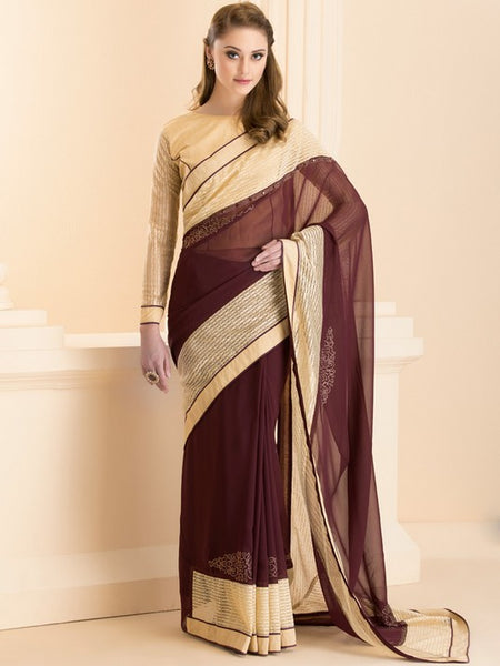 ZBROWN LOVELY OCCASION WEAR SAREE (READY MADE) - Asian Party Wear