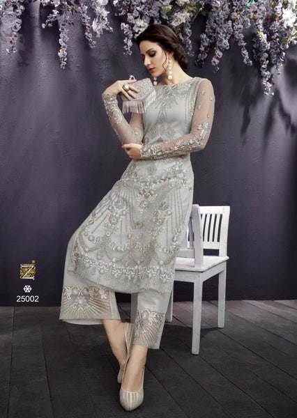 25002 GREY HEAVY EMBROIDERED INDIAN WEDDING SALWAR SUIT - Asian Party Wear