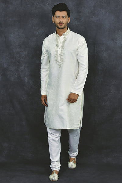 Cream Indian Mens Kurta Pajama Designer Menswear Outfit - Asian Party Wear