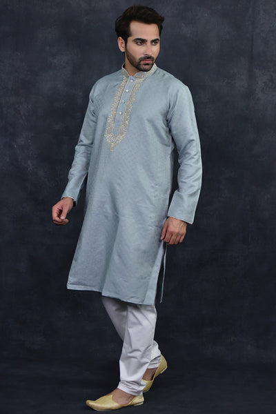 Grey Indian Men's Kurta Pajama Eid Suit - Asian Party Wear