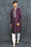 Purple Embroidered Kurta Shalwar Indian Men Readymade Outfit - Asian Party Wear