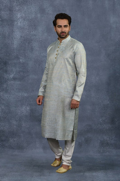 Grey and Cream Mens Kurta Pajama Ethnic Menswear - Asian Party Wear