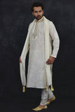 Off White Desi Kurta Pajama Indian Menswear Wedding Outfit - Asian Party Wear