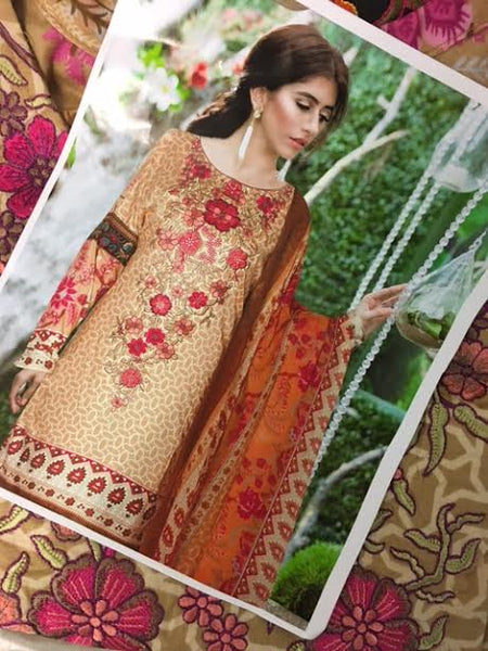 CARAMEL FLORAL PAKISTANI SALWAR READY MADE SUIT - Asian Party Wear