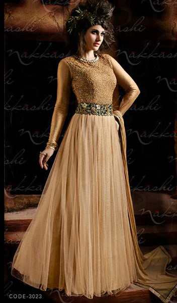 NKC3023 GOLD NAKKASHI PARTY WEAR SUIT ( FOUR PIECES SUIT) - Asian Party Wear