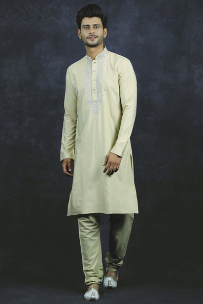 Gold Indian Mens Outfit Designer Menswear Kurta Pajama Suit - Asian Party Wear