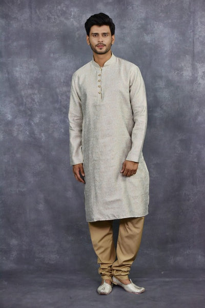 Cream & Gold Indian Mens Kurta Pajama Designer Wedding Dress - Asian Party Wear