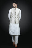 Ivory Kurta Pajama Waistcoat Set Pakistani Menswear - Asian Party Wear