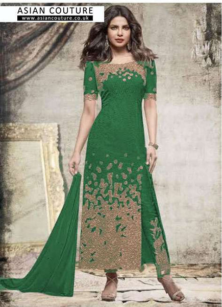 H5148A -GREEN HEROINE PRIYANKA CHOPRA HIT SALWAR KAMEEZ - Asian Party Wear