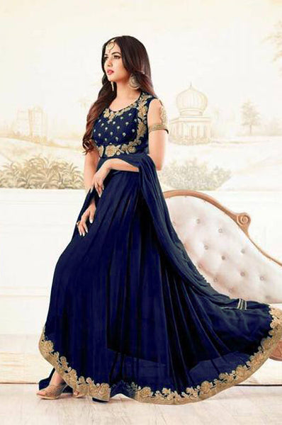 NAVY BLUE WEDDING WEAR INDIAN ANARKALI DRESS - Asian Party Wear