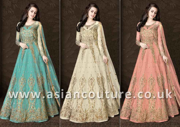 APPEALING HEAVY EMBROIDERED INDIAN WEDDING GOWN ( DELIVERY IN 3 WEEKS ) - Asian Party Wear