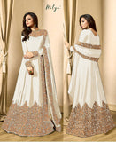 OFF WHITE EMBELLISHED AND EMBROIDERED FLOOR LENGTH ANARKALI SUIT - Asian Party Wear