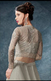 SILVER GREY HEAVY EMBROIDERED INDIAN BRIDAL GOWN - Asian Party Wear