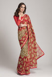 GORGEOUS RED AND BEIGE GEORGETTE INDIAN SAREE - Asian Party Wear