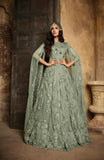 ASH GREEN INDIAN ETHNIC BRIDAL ANARKALI GOWN - Asian Party Wear