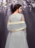 25002 GREY HEAVY EMBROIDERED INDIAN WEDDING SALWAR SUIT - Asian Party Wear