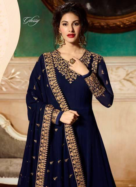 Navy Blue Indian Long Party & Mehndi Wear Gown Navy Blue Indian Long Party & Mehndi Wear Gown