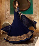 Navy Blue Indian Long Party & Mehndi Wear Gown - Asian Party Wear