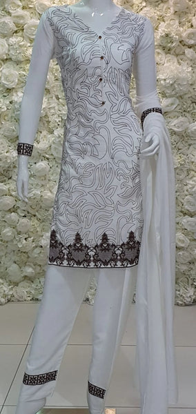 WHITE EMBROIDERED PAKISTANI READYMADE SALWAR KAMEEZ - Asian Party Wear