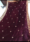 Maroon Embroidered Velvet Shawl - Asian Party Wear