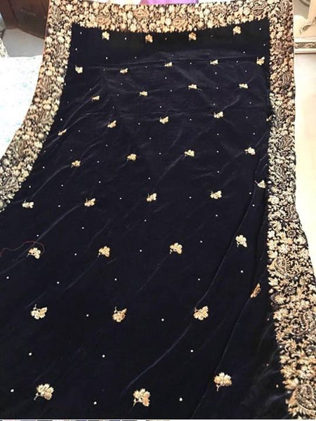 Long Black Embroidered Velvet Shawl - Asian Party Wear