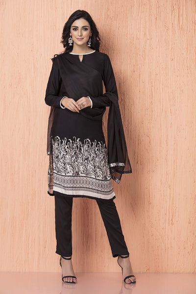 AC-95 BLACK CREPE AND CHIFFON READY MADE DRESS - Asian Party Wear