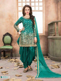 STUNNING TAPETA SILK MIRROR WORK PATIALA PUNJABI SUIT (SEMI STITCHED) - Asian Party Wear