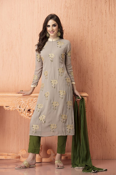 AC-106 GREY AND GREEN GEORGETTE AND CHIFFON READY TO WEAR SUIT - Asian Party Wear