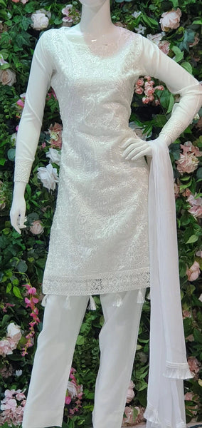 BRILLIANT WHITE PAKISTANI ORGANZA PAKISTANI DESIGNER READYMADE SUIT - Asian Party Wear