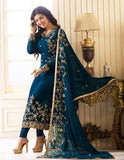 18012 TEAL BLUE SIMAR REENAZ AYESHA TAKIA PARTY WEAR ELEGANT SEMI STITCHED SALWAR SUIT - Asian Party Wear