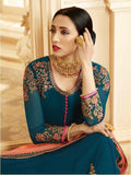 TEAL BLUE DYED GEORGETTE INDIAN WEDDING GOWN - Asian Party Wear