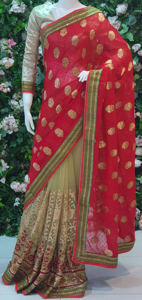 CINNAMON STICK AND GOLD INDIAN WEDDING WEAR SAREE - Asian Party Wear