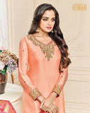 Peach Straight Indian Party Wear Churidar Suit - Asian Party Wear