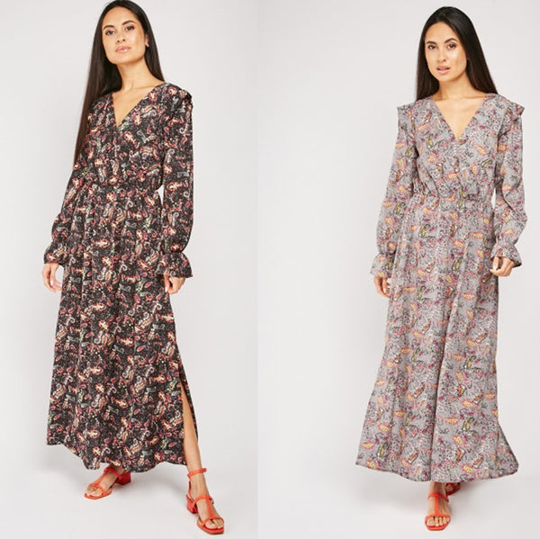 LONG SLEEVED PRINT MAXI DRESS - Asian Party Wear