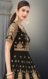 BLACK GULZAR INDIAN DESIGNER ANARKALI GOWN - Asian Party Wear