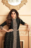 Black Indian Designer Party Wear Front Slit Anarkali Dress - Asian Party Wear