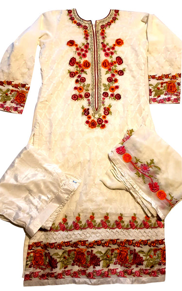 OFF WHITE INDIAN PAKISTANI STYLE READYMADE SALWAR SUIT - Asian Party Wear