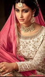 CREAM AND PINK INDIAN WEDDING GHARARA AND LEHENGA STYLE DRESS - Asian Party Wear