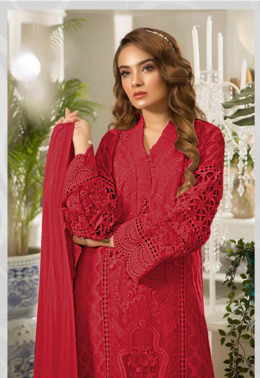 Samba Red Embroidered Organza Pakistani Style Suit Samba Red Embroidered Organza Pakistani Style Suit