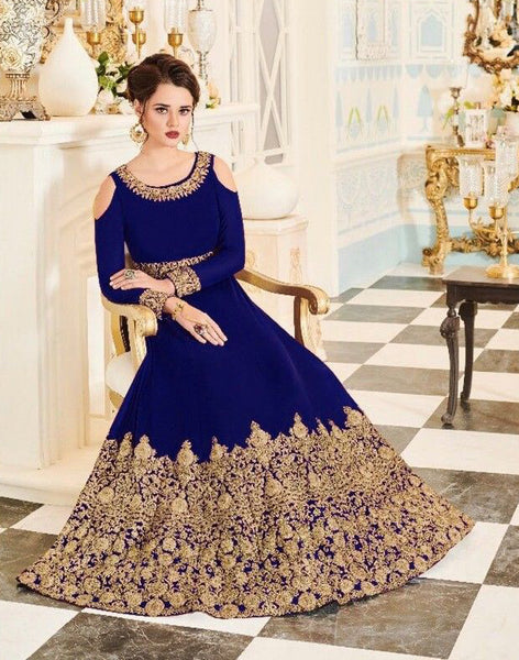 Navy Blue Pakistani Bridal Wedding Gown Anarkali Dress - Asian Party Wear