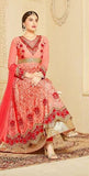 Indian Maxi Coral Peach Party Evening Wedding Anarkali Suit (Ready Made XXL ) - Asian Party Wear