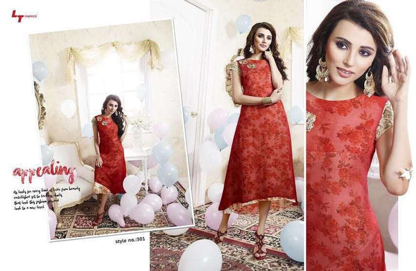 301 RED LT NITIA READY MADE GEORGETTE EMBROIDERED KURTI - Asian Party Wear