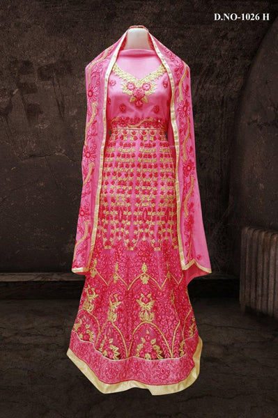 PINK BOLLYWOOD DESIGNER WEDDING AND BRIDAL ETHNIC LEHENGA  (FREE STITCHING) - Asian Party Wear