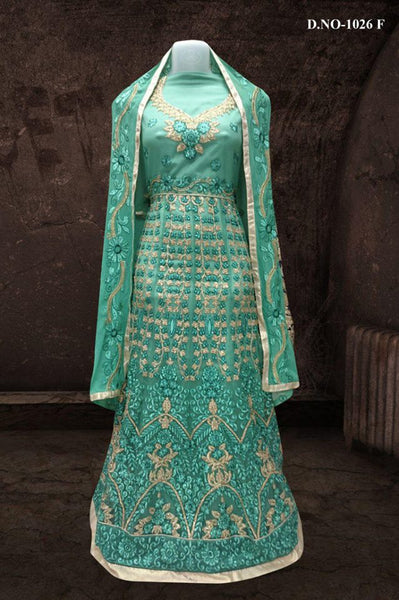 GREEN BOLLYWOOD DESIGNER WEDDING AND BRIDAL ETHNIC LEHENGA  (FREE STITCHING) - Asian Party Wear