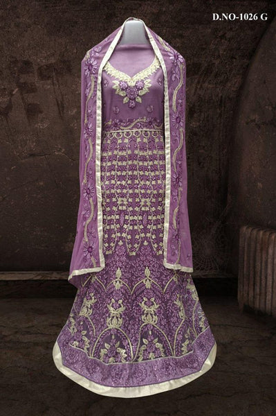 PURPLE BOLLYWOOD DESIGNER WEDDING AND BRIDAL ETHNIC LEHENGA  (FREE STITCHING) - Asian Party Wear