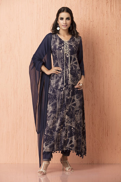 AC-115 BLUE DEPTHS PARTY WEAR READY MADE SUIT - Asian Party Wear