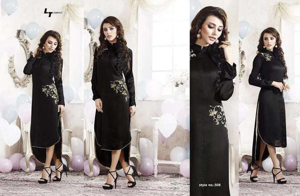 308 BLACK LT NITIA READY MADE GEORGETTE EMBROIDERED KURTI - Asian Party Wear